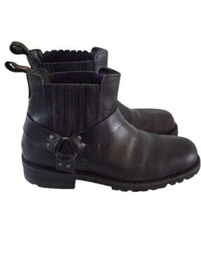 GBX Mens Black Leather Harness Chelsea Ankle Boots Size 10 Lug Sole Moto